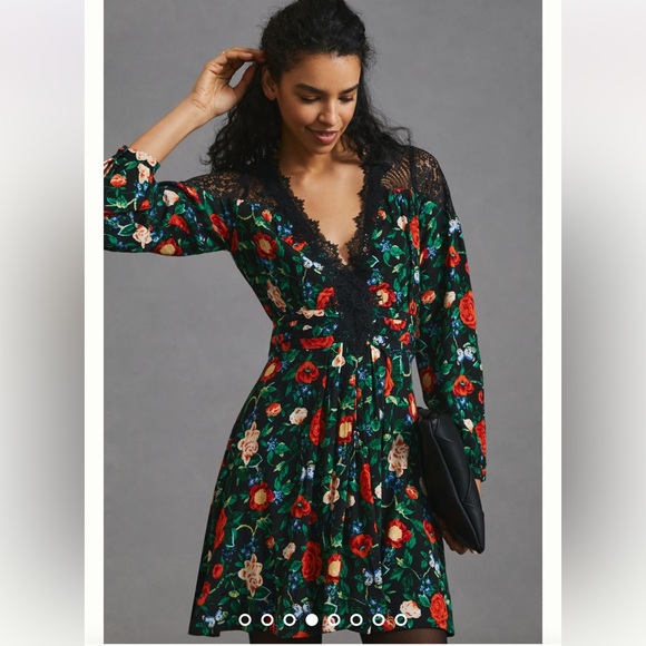 NWT Anthropologie Lacy V front/back black floral lace mini dress - Choos… - Picture 3 of 14